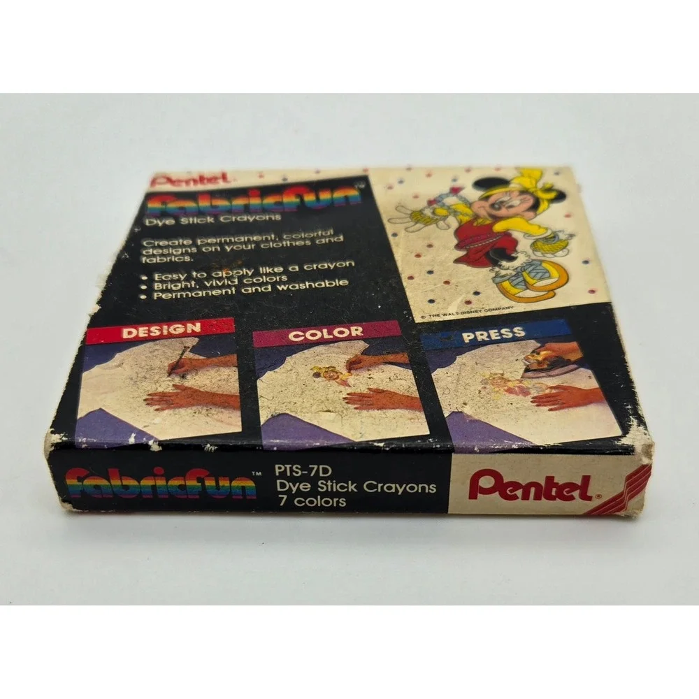 Pentel FabricFun‎ Dye Stick Crayons PTS-7D Disney Mickey Mouse 7 Colors Vintage